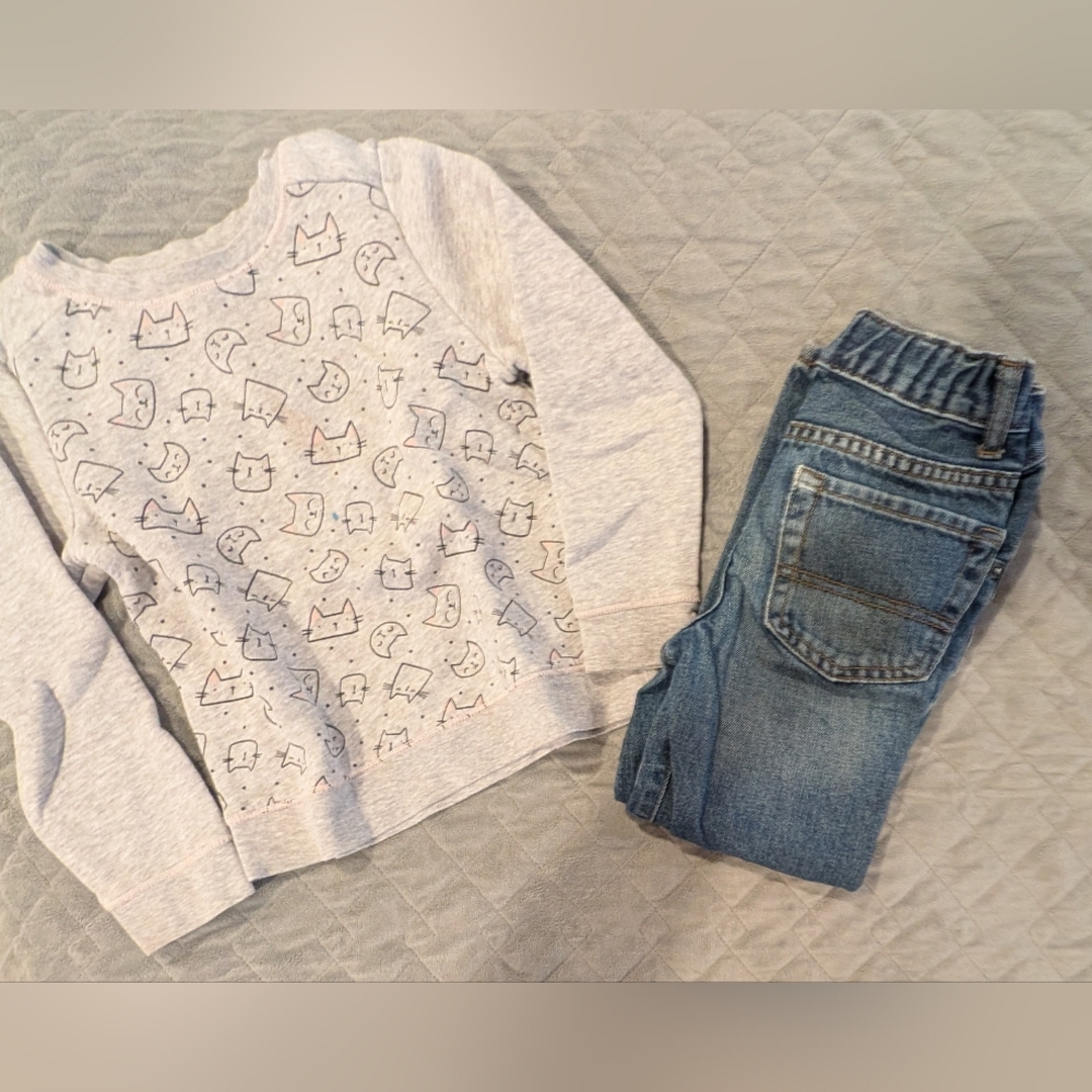 5T Gray Cat Print Kids Shirt